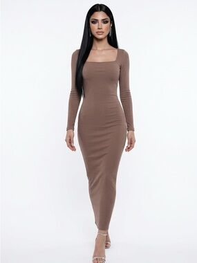 wild fable Long-Sleeve Square Neck Maxi Dress in Taupe